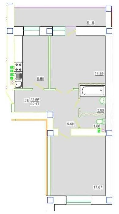 2-комнатная, 61 м². Новый дом в 5ти минутах от центра, согла.