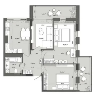 Продаж 3х кімнатної квартири в ЖК Lennona Residents. Без ком