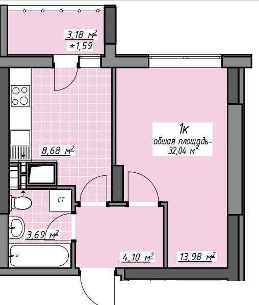 1-комнатная 32,35 м² с ремонтом, ЖК Одесские Традиции, Глушк