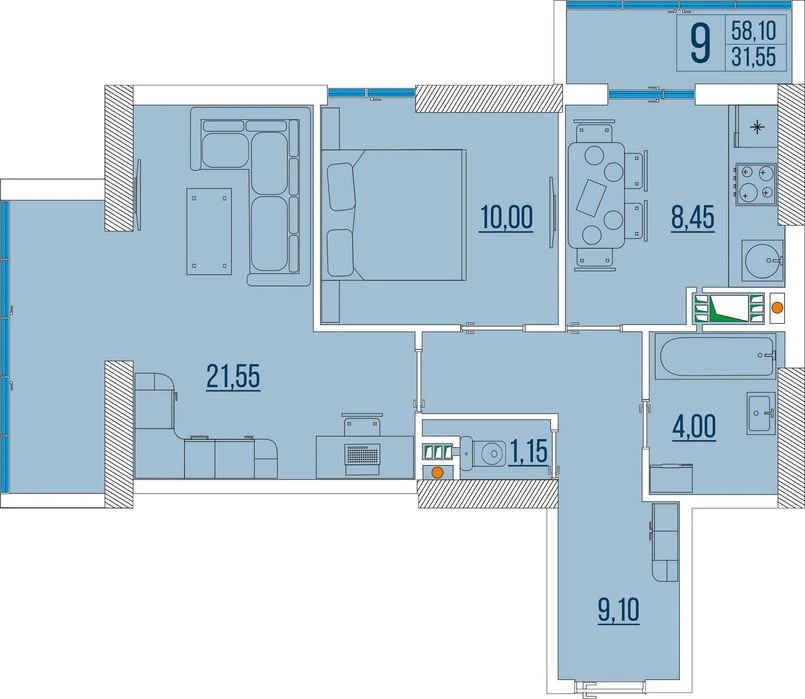 Вигідна 2-кімнатна квартира 58 м² за 850$/м² у зданому будин