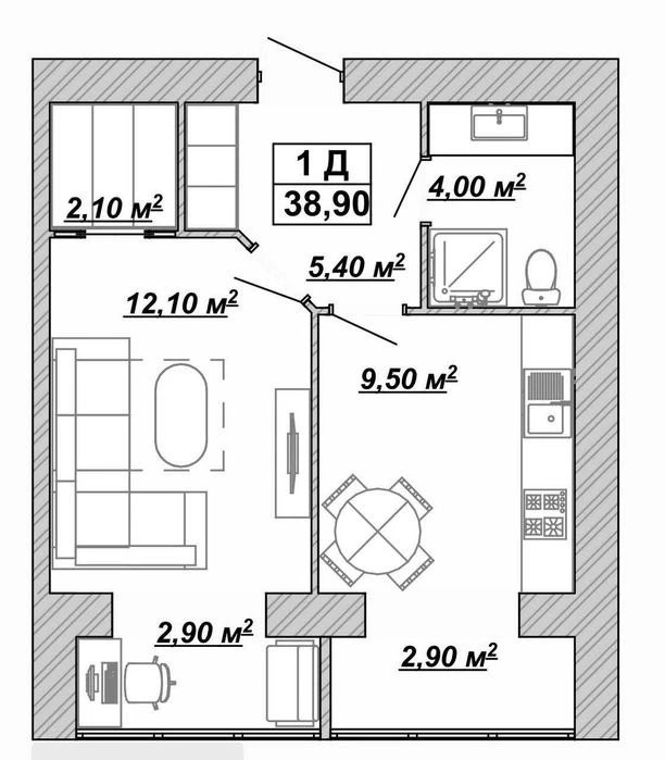 1-room apartment for sale in the Center on the 4th floor.