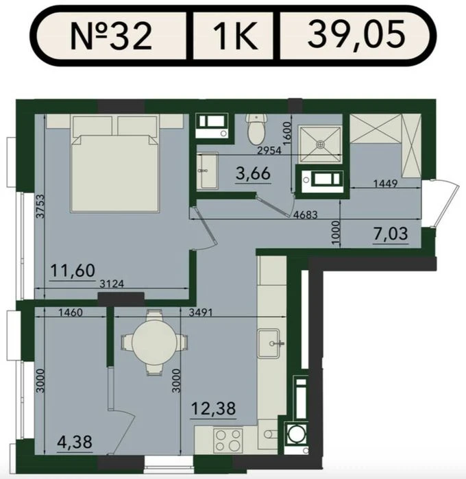 1-кім. квартира 39.1 м² з лоджією | ЖК SVOЇ PLUS