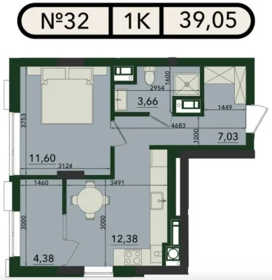 1-кім. квартира 39.1 м² з лоджією | ЖК SVOЇ PLUS