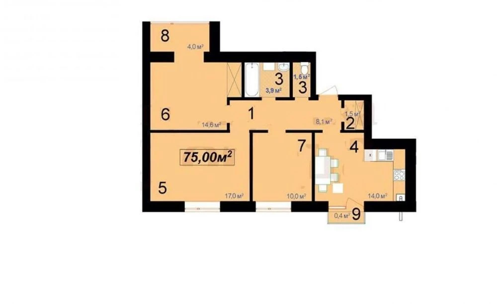 Трикімнатна квартира в затишному містечку