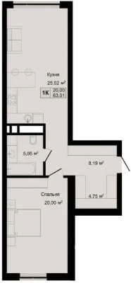 Продаж від забудовника 1км.квартири 63.01 м2 в новобудові бе