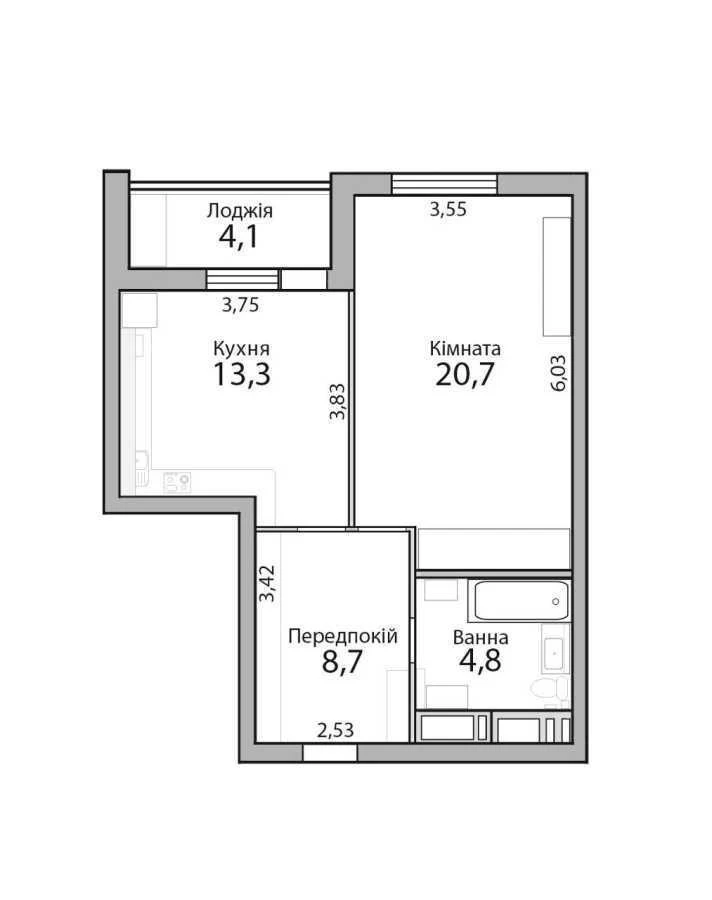 1-room apartment for sale 52 m², Voskresenska St., 12A