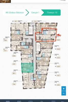 Продаж 1-к квартири Садова 2а, GLOBUS Balance 52.82м2 10 пов
