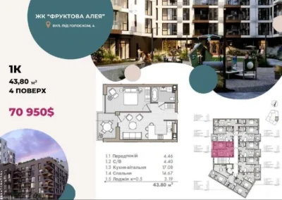 Продажа 1-ком квартиры в ЖК Фруктовая аллея, ул. Под Голоском