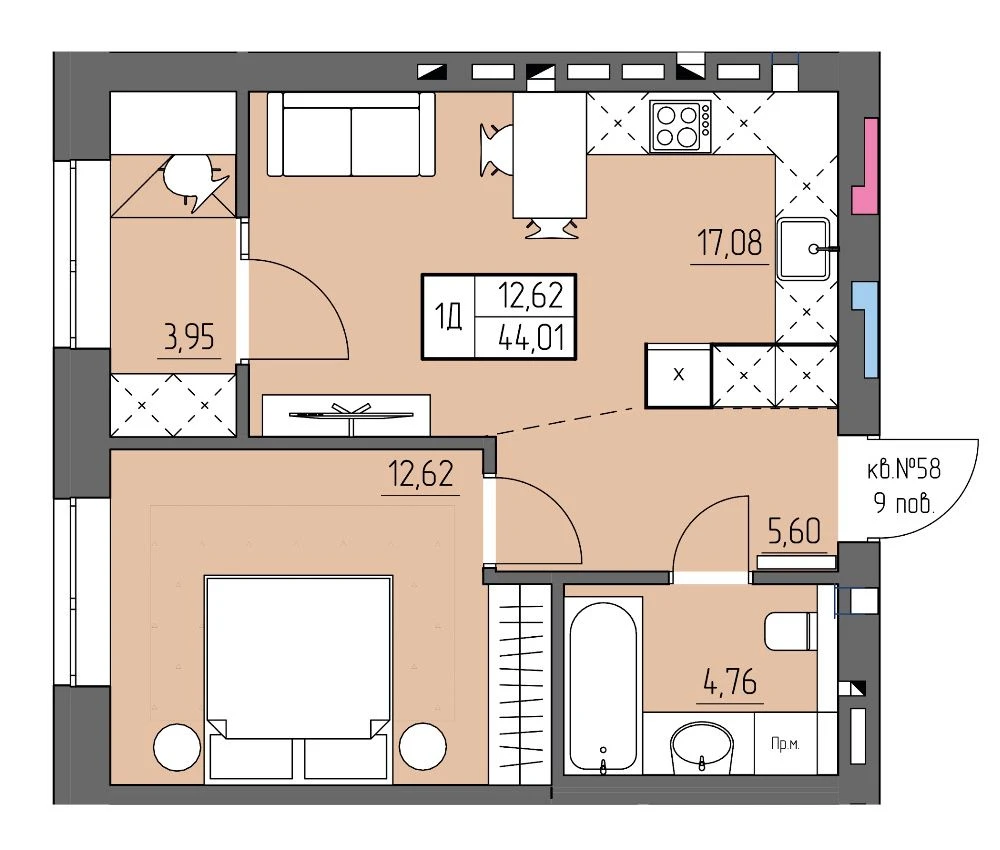 Продаж 1-кімнатної квартири в Зиґ Заґ | $1050/м²/ розтерміну