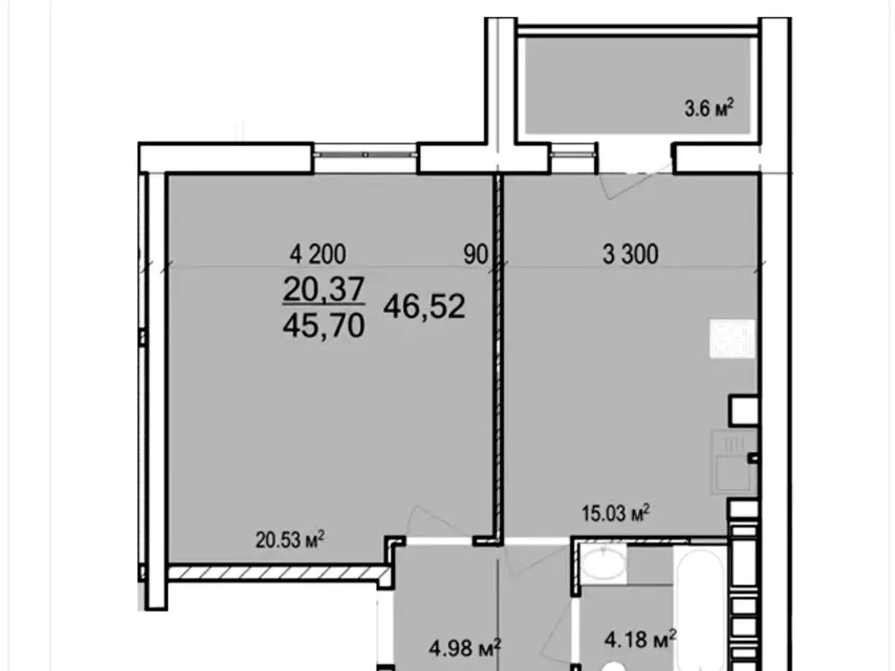 Продаж квартири 1-кімн. 46.19 м² 9/9 пов.