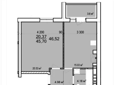 Продаж квартири 1-кімн. 46.19 м² 9/9 пов.