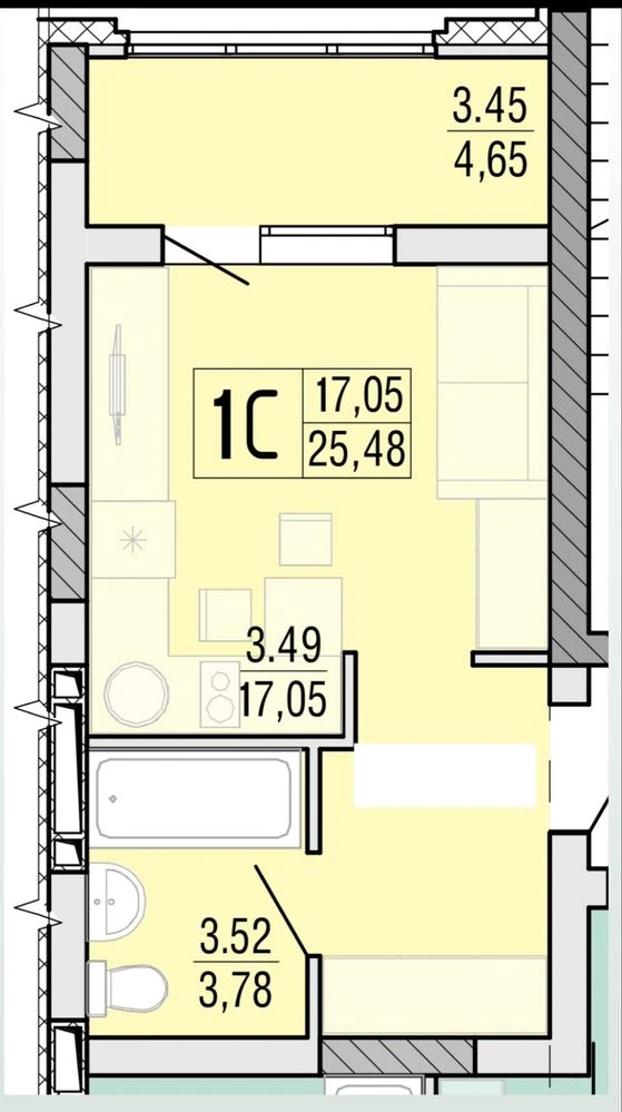 Студия 25,3 м² в ЖК Акварель 4 / Черемушки / Ул. Профсоюзная