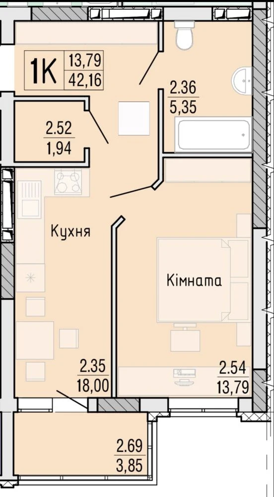 ЖК Акварель 4! 1-комн. 43 м² с балконом и гардеробной / 10 э