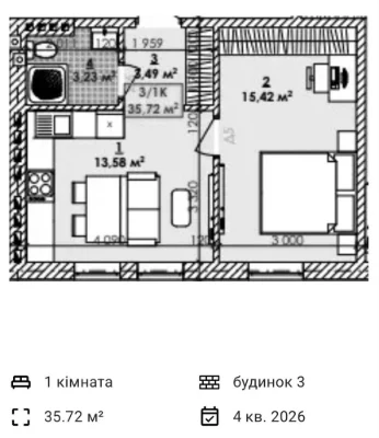 продаж 1-кім. квартири в стані сирця