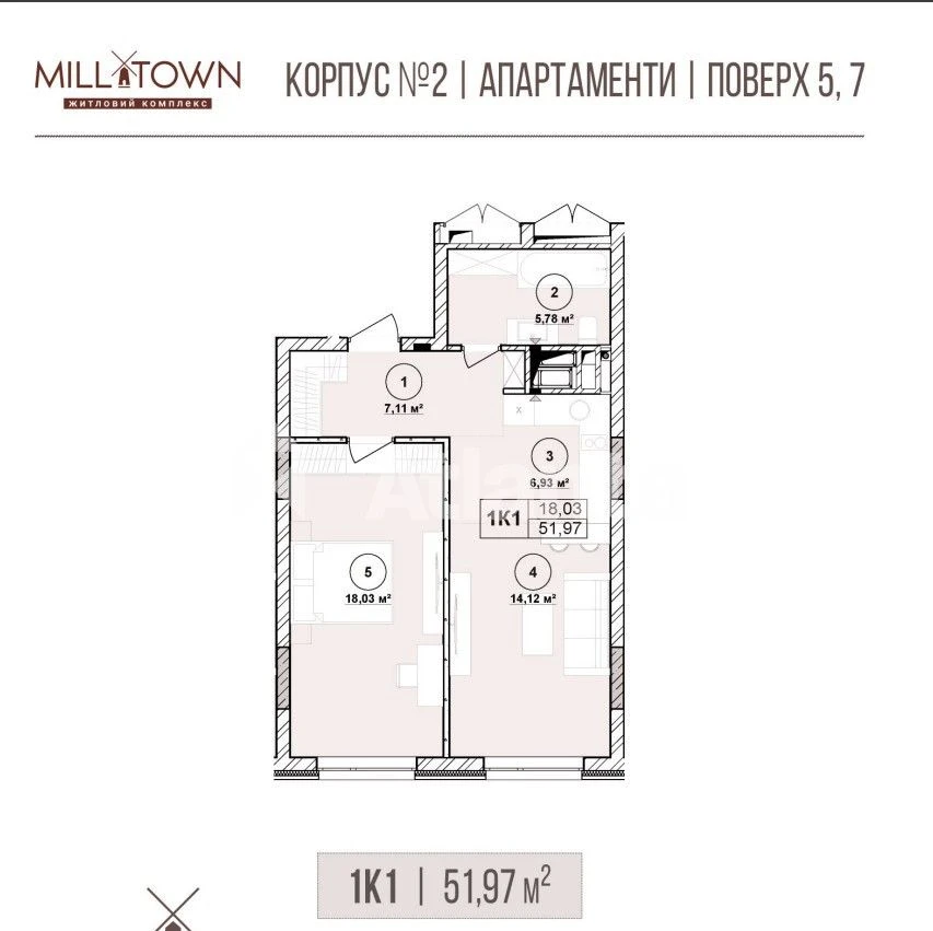 Продаж 1-кім квартири в ЖК Mill Town (апартаменти) пр.Чорнов