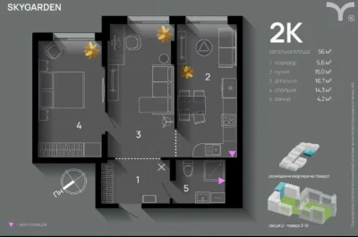 Продаж готової 2 кім. квартири в ЖК Skygarden, здача 4 кварт