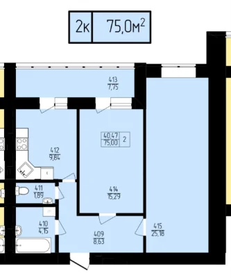 Продаж двокімнатна квартира в новобудові для родини 75м² на
