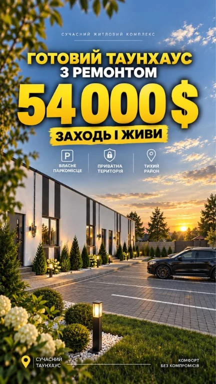 ТАУНХАУС З РЕМОНТОМ! 55 м² | ТЕРАСА | 1,3 СОТКИ | 53 999$