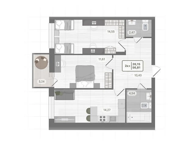 Продаж 2к квартири 58.81 кв. м на вул. Козацька 55Е • ID 348