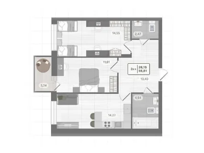 Продаж 2к квартири 58.81 кв. м на вул. Козацька 55Е • ID 348