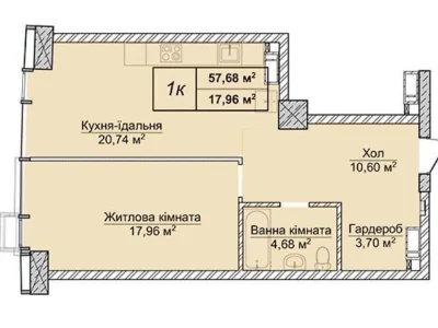 Продаж 1к квартири 58 кв. м на вул. Андрія Верхогляда ЧЕРГА