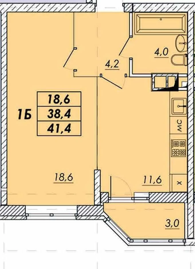 1-комнатная 41 м², сданный дом, ЖК «Прохоровский квартал», у