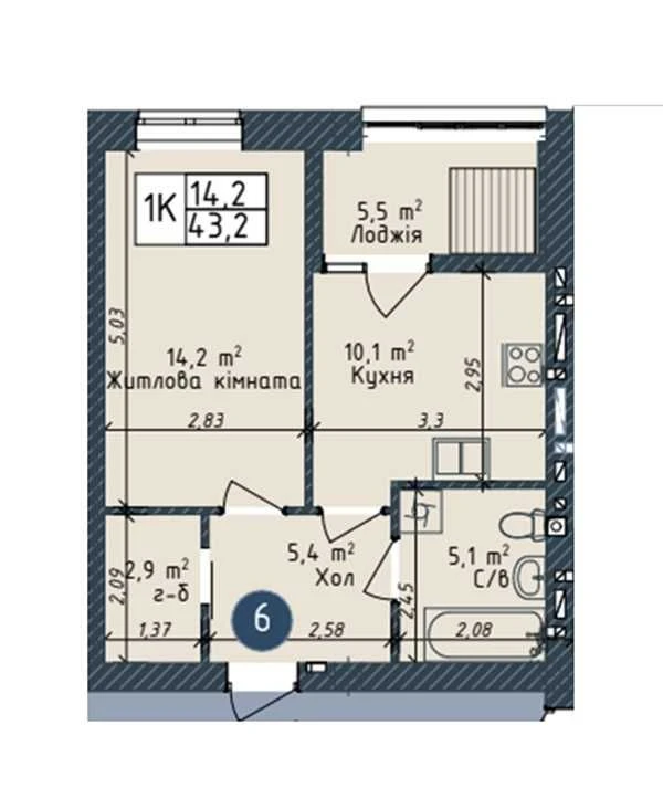 Однокомнатная квартира с АОГВ в кирпичном новом доме.