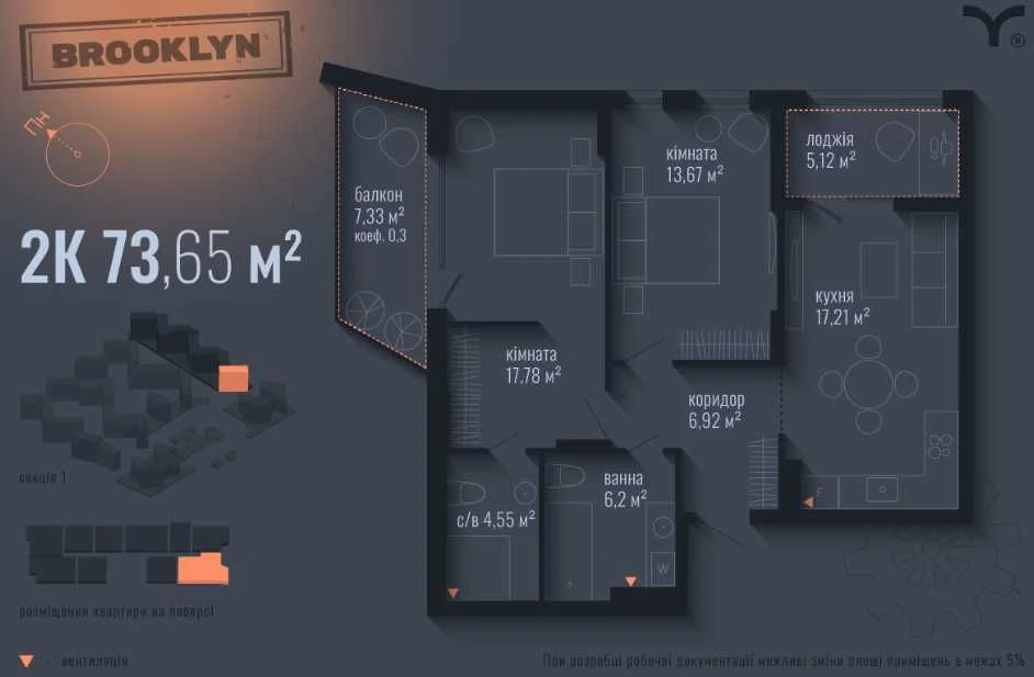 Продаж 2-кімнатної квартири в ЖК Brooklyn