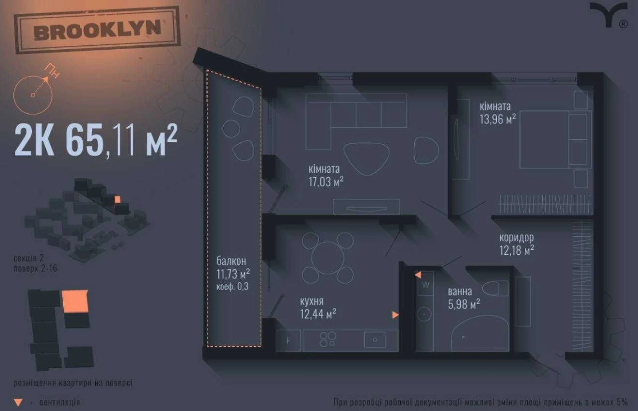 2-кімнатна квартира в ЖК "BROOKLYN"