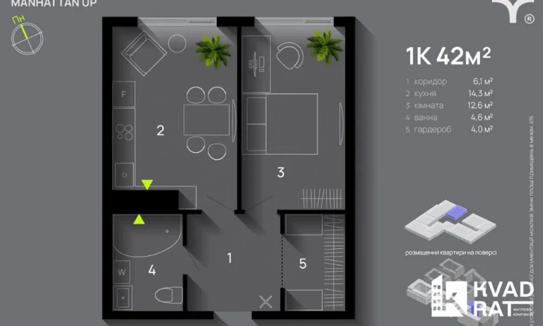 Продаж 1-кімнатної квартири в ЖК Manhattan Up
