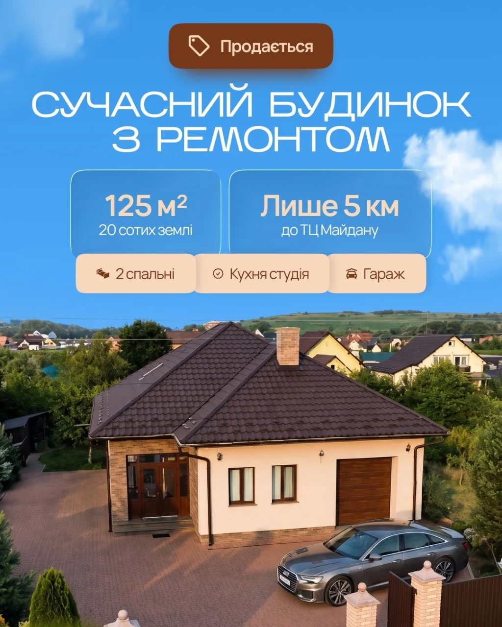 Продається  Будинок 125 м² з ремонтом | 20 соток | гараж | 5