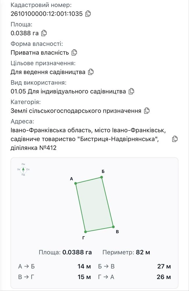 Земельна ділянка СТ Бистриця Надвірнянська