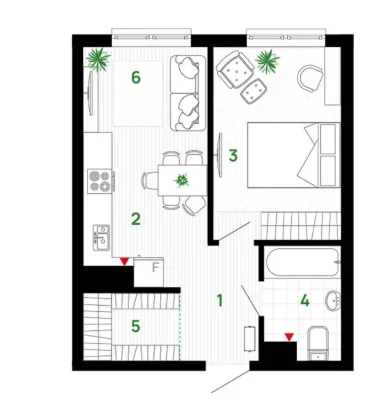 New! 1-room apartment with a wardrobe in the popular residential complex from Blago