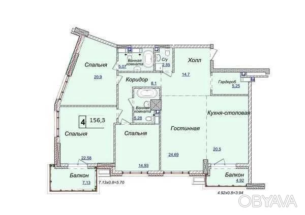 4-комнатная квартира, 156.30 кв.м