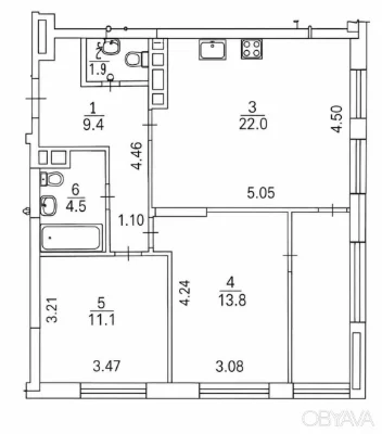 2-комнатная квартира, 69.10 кв.м