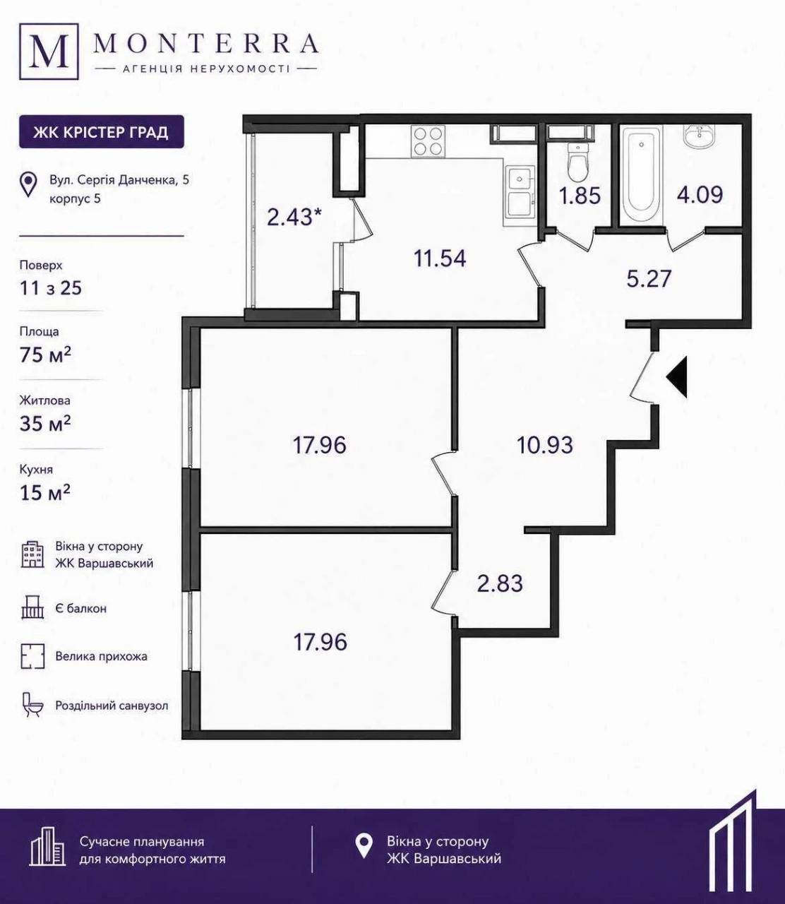 БЕЗ % Продаж 2 кім. квартири з ремонтом, 75 м², ЖК Крістер Г