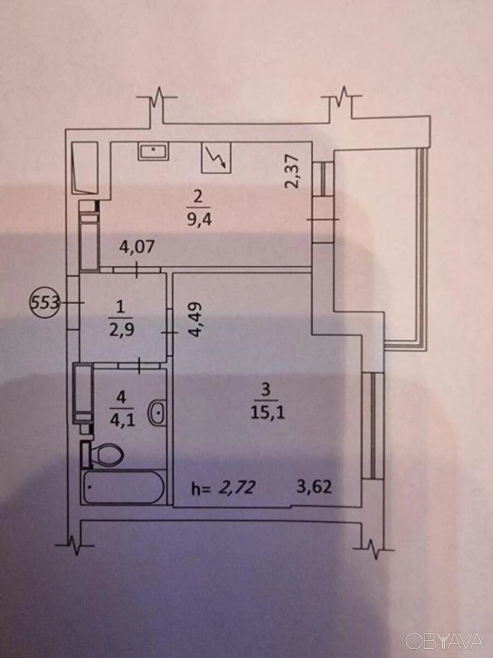 1-комнатная квартира, 38 кв.