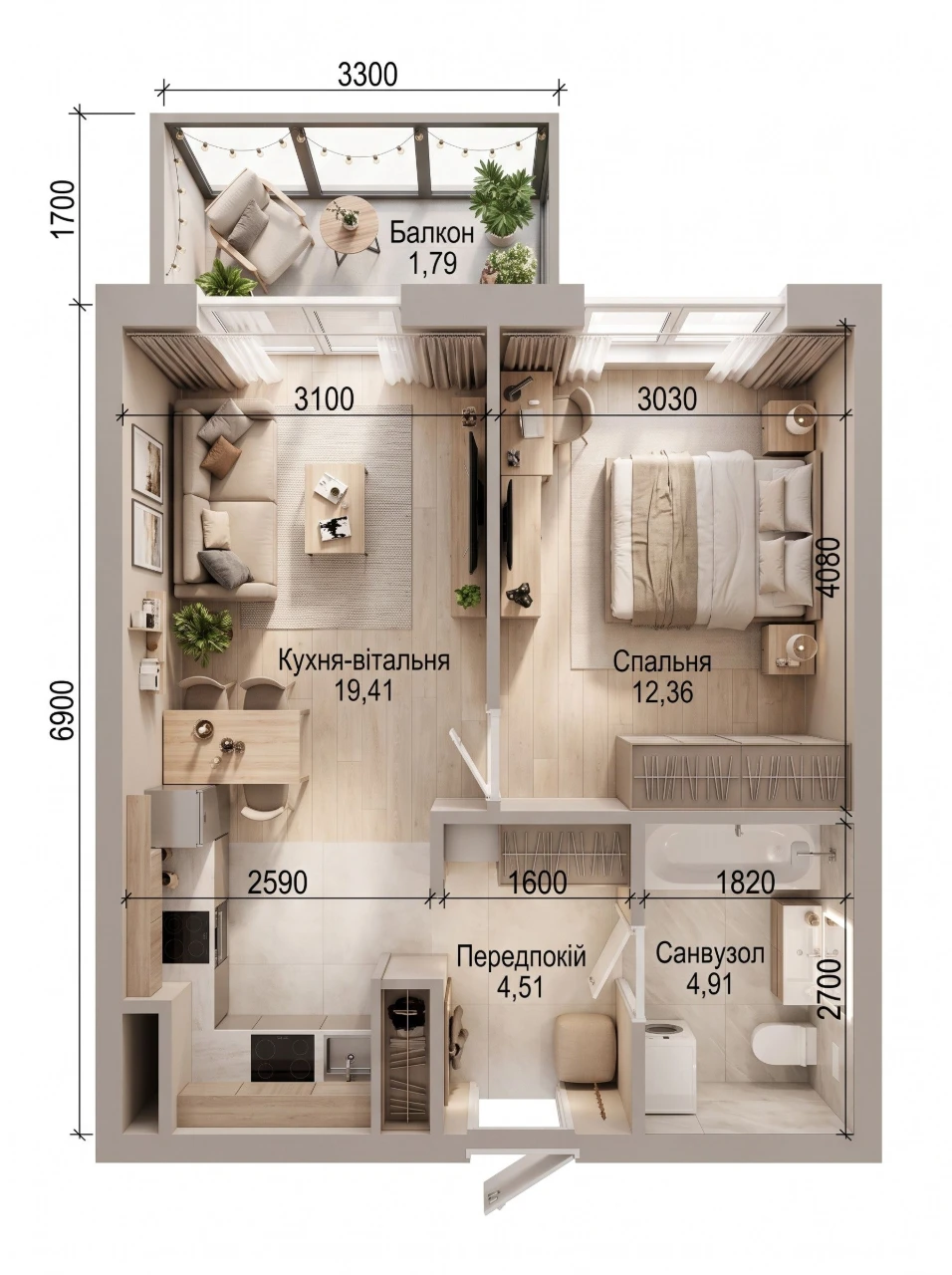 Продаж 1-кім. квартири 43 м² у ЖК бізнес-класу N69 без коміс