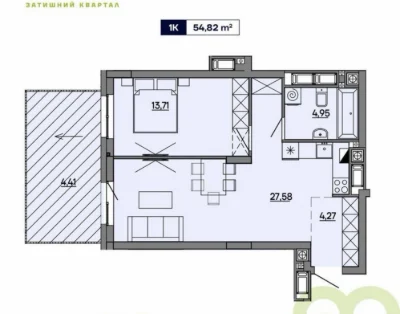 Продаж простороі 1 кімнатноі квартири з терасою вул. Миколай