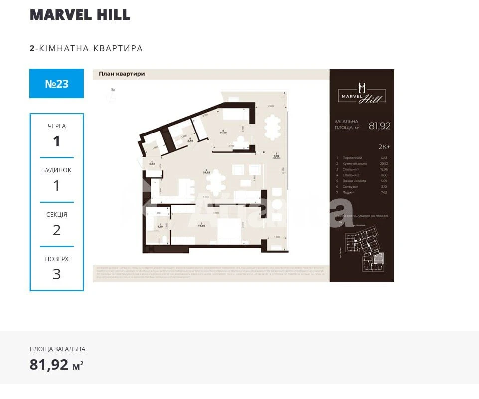 Продаж 2- кім квартири в ЖК Marvel Hill