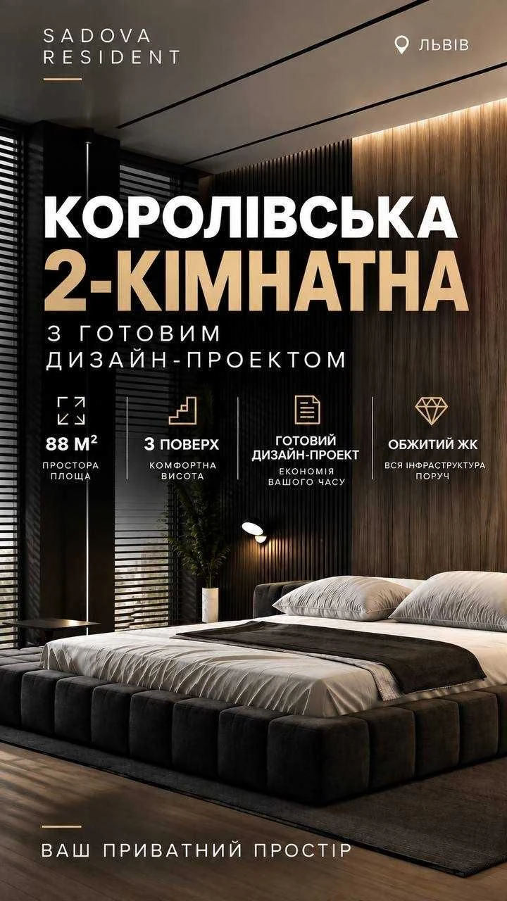 Продаж ПРЕМІАЛЬНОЇ 2-кім. квартири ЖК Sadova Resident вул. С