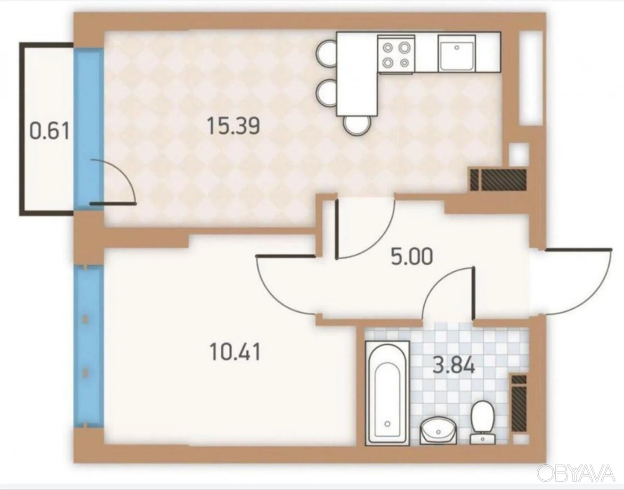 1-комнатная квартира, 35 кв.м