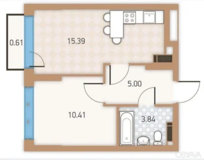 1-комнатная квартира, 35 кв.м