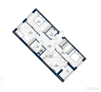 3-комнатная квартира, 83 кв.м