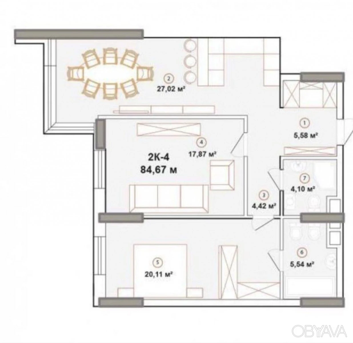 2-комнатная квартира, 83 кв.м