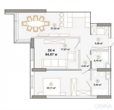 2-комнатная квартира, 83 кв.м