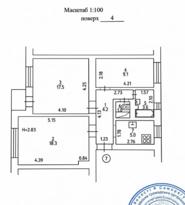 3-комнатная квартира, 61 кв.м