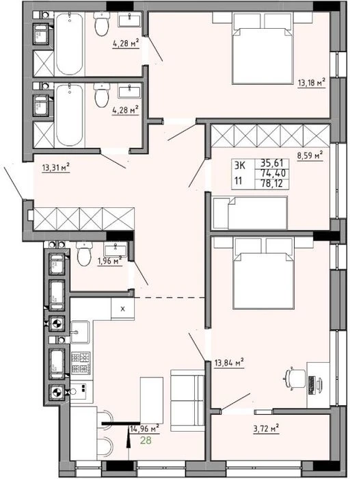 Продажа 3-к квартиры 78 м ЖК Family House, Фемили Хаус. Орлик