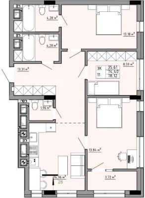 Продажа 3-к квартиры 78 м ЖК Family House, Фемили Хаус. Орлик