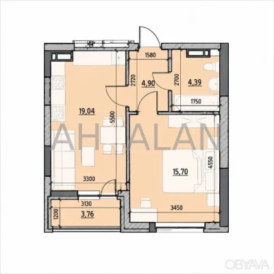 1-комнатная квартира, 47 м.кв.